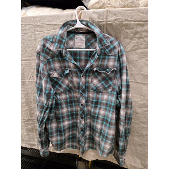 STYLISH FLANNEL LARGE MENS SHIRT BY 21 MEN. SNAP BUTTON DOWN CASUAL SHIRT - Picture 2 of 6